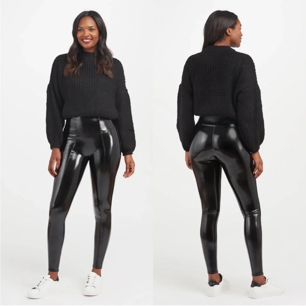 Spanx Faux Patent Leather Leggings Classic Black Women's size medium - Picture 10 of 10